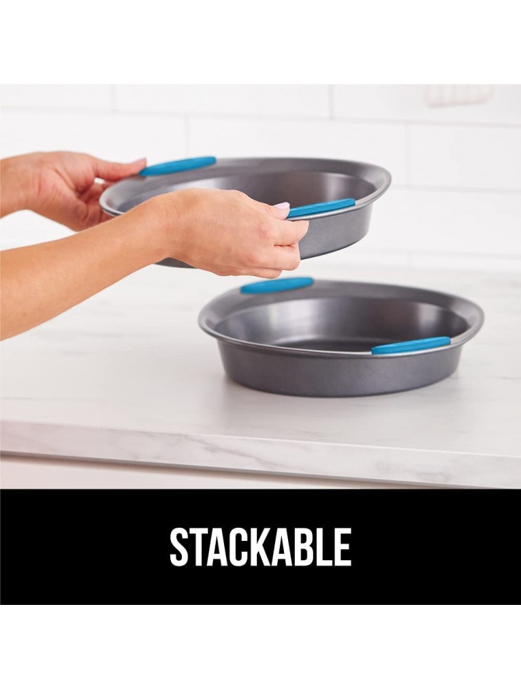 Gorilla Grip Nonstick Round Baking Pans 9 Inch Professional Grade Durable Steel Pie and Cake Pan Silicone Handles Scratch Resistant No Warping Even Heat Distribution in Oven 2 Pack Aqua - B18Q6PKBH