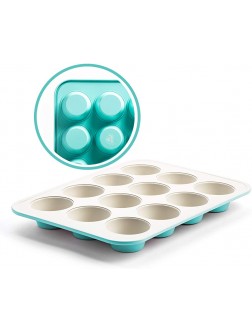 GreenLife Bakeware Healthy Ceramic Nonstick 12 Cup Muffin and Cupcake Baking Pan PFAS-Free Turquoise - BKJNGG5QW