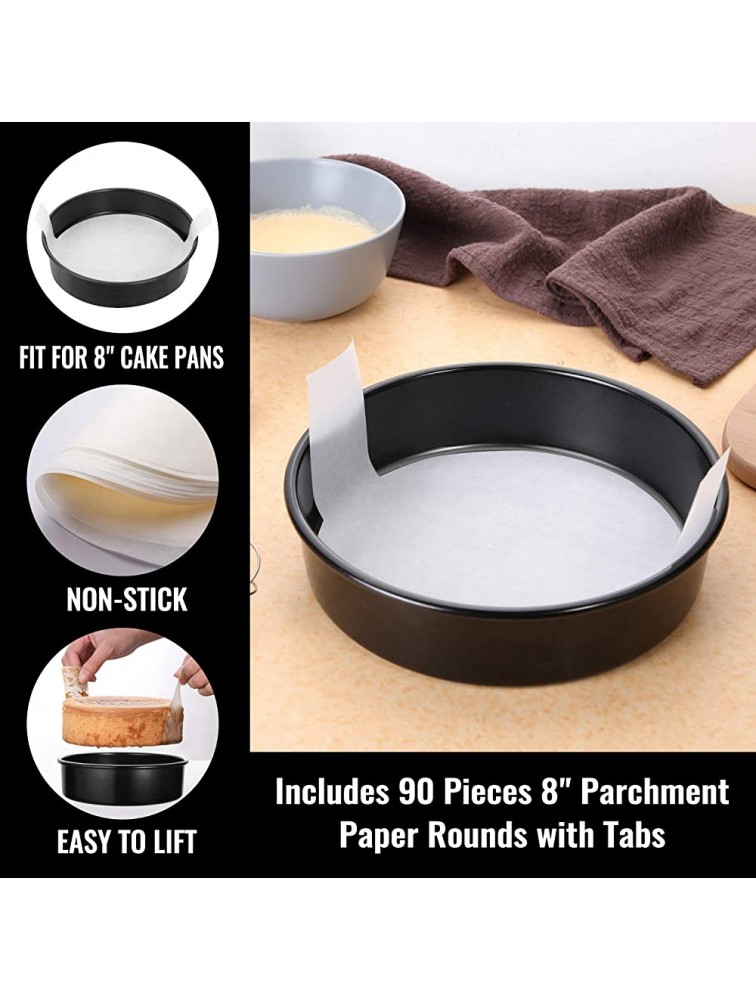 Hiware 8-Inch Round Cake Pan Set of 3 Nonstick Baking Cake Pans with 90 Pieces Parchment Paper Dishwasher Safe - BND43YNVG
