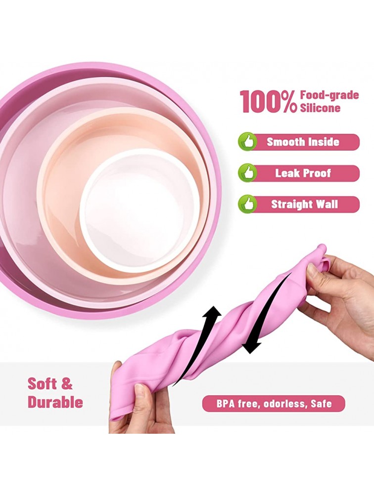 Round Silicone Cake Pan Mold Baking Set of 4 Nonstick Quick Release Bakeware Pan For Cheesecake Rainbow Cakes and Chocolate Cakes 4 6 8 10 Dishwasher Safe - B9UWE6D5E