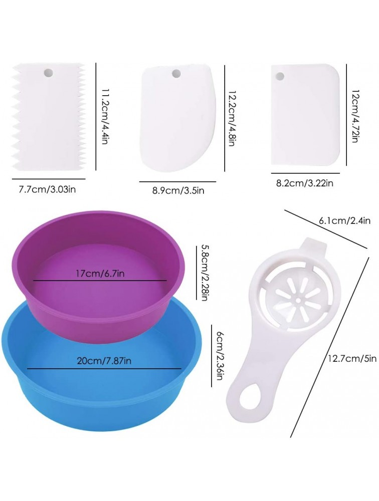 Silicone Cake Pan,Sonku Round Baking Mold 8 Inch and 6 Inch Non-Stick Bakeware Tool Set of 2 with 1 Pcs Egg Separator and 3 Pcs Cake Scrapers-Blue and Purple - B550PGC26