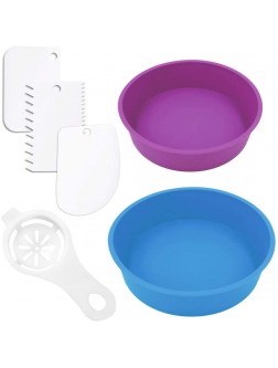 Silicone Cake Pan,Sonku Round Baking Mold 8 Inch and 6 Inch Non-Stick Bakeware Tool Set of 2 with 1 Pcs Egg Separator and 3 Pcs Cake Scrapers-Blue and Purple - B550PGC26