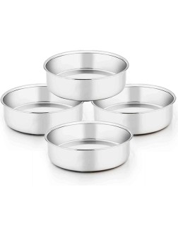 TeamFar 6 Inch Cake Pan 4 Pcs Round Tier Cake Pans Set Stainless Steel for Baking Steaming Serving Fit in Oven Pot Air Fryer Healthy & Heavy Duty Mirror Finish & Dishwasher Safe - BY46TFOAY