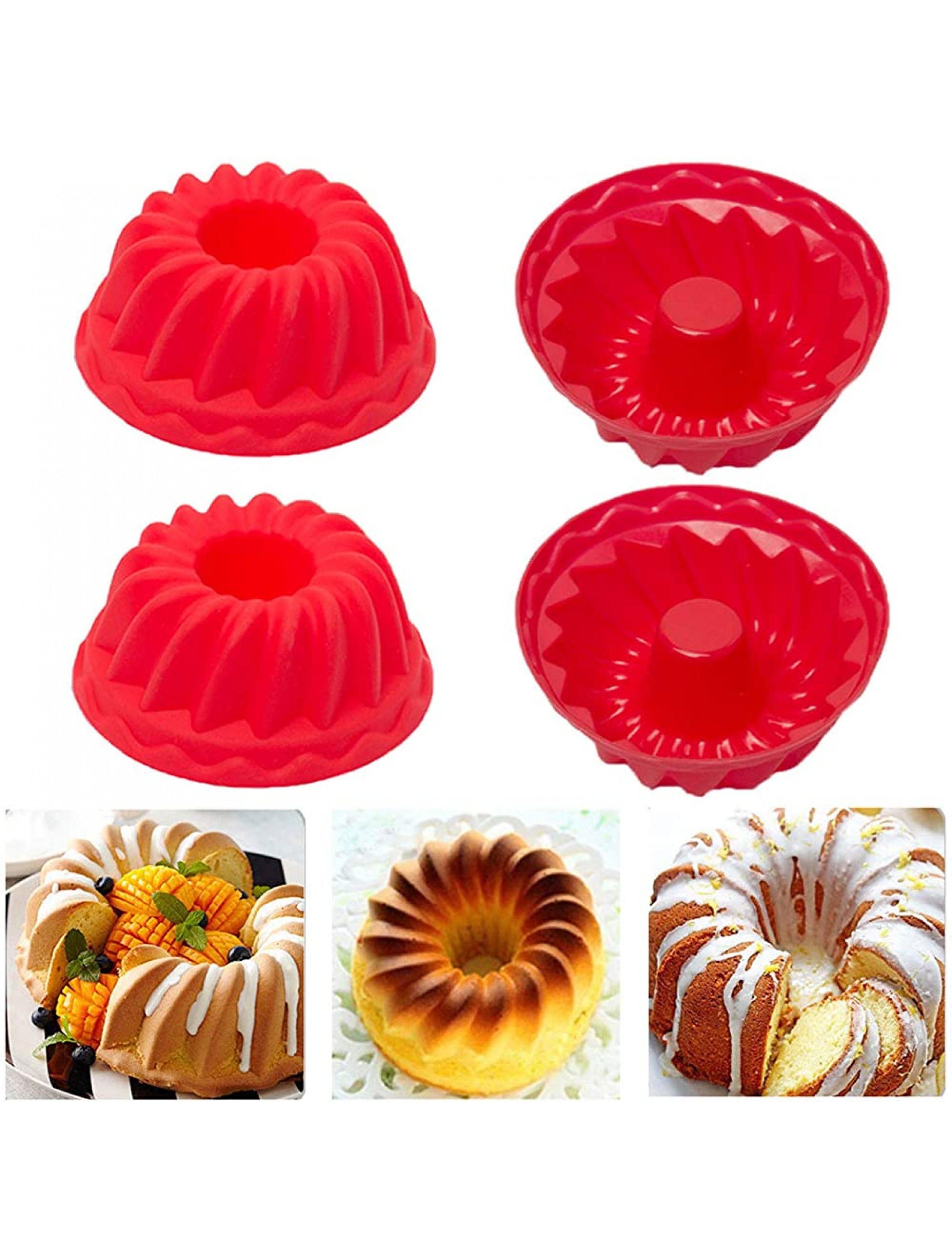 8 Pack Silicone Cake Pan Mini Cake Molds Baking Molds Nonstick Jello Fulted Flexible Ring Mold for Baking Red - BK1RMXJ47