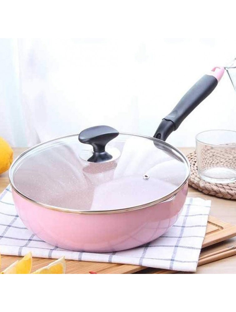 SHYOD Household Pan with Lid Non Stick Small Frying Pan Frying Pan Single Handle Pink - BB6XHI0XZ