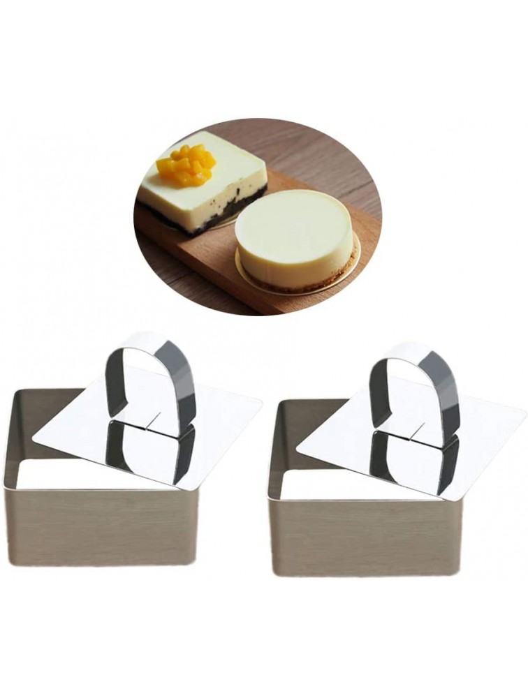 Useful 2 Pcs Stainless Steel Dessert Mousse Mold Food Tower Presentation Cooking Ring Cake Cutters with Pusher Square - BJ0TA35G4