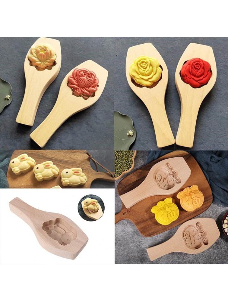Wooden Moon Cake Mold 3D Flower Pastry Baking Tool for Making Mung Bean Ice Skin Fondant Mould - BFRG2Y9KL