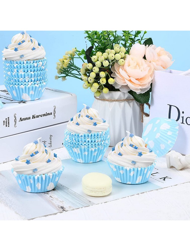 300 Pcs Cloud Blue Cupcake Liners White Light Blue Cupcake Wrappers Paper Blue Muffin Cups Birthday Theme Party Baking Cups Baby Shower Decor Could Baking Wrapping and Packaging for Party Supplies - BY6IYDVEW