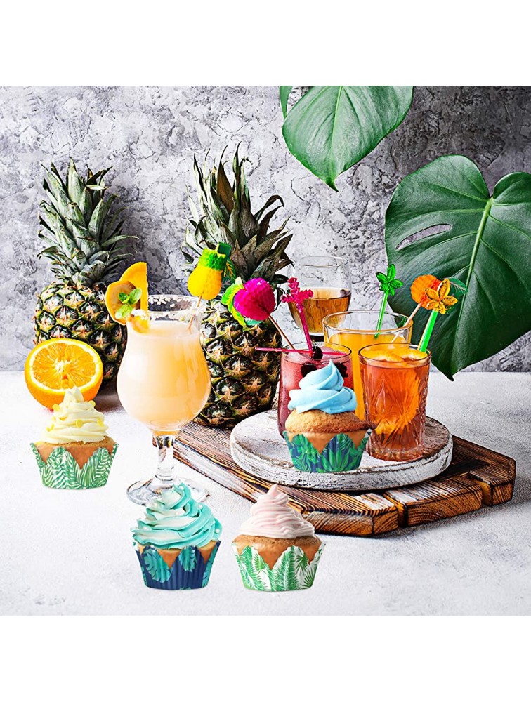 600 Pieces Tropical Hawaiian Themed Cupcake Liners Palm Leaf Cupcake Baking Cups Tiki Luau Parties Muffin Wrappers Hawaiian Paper Wraps Muffin Case Trays for Hawaiian Luau Summer Party Decor - BZSZNSUKA
