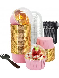 Cupcake Liners With Lids 50 Pack,LNYZQUS 5.5 Oz Large Foil Cupcake Cups Muffin Tins,Disposable Baking Cups Muffin Liners Cupcake Wrappers Holders For Wedding Valentine-Pink in gold - BYRKOGG4T