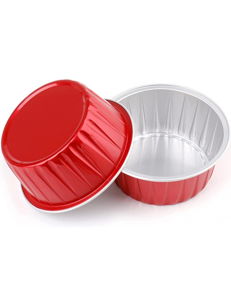 DEAYOU 100 Pack Aluminum Foil Ramekins with Lids 5oz Muffin Cupcake Baking Liners Cups 3 Round Disposable Recyclable Tart Pie Tin Pan Holder for Pudding Party Wedding Oven Freezer Safe Red - B1SZMRQKJ