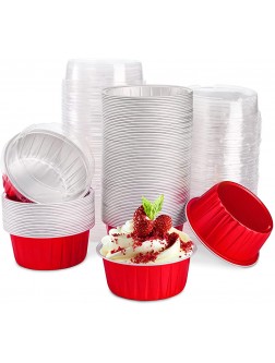 DEAYOU 100 Pack Aluminum Foil Ramekins with Lids 5oz Muffin Cupcake Baking Liners Cups 3" Round Disposable Recyclable Tart Pie Tin Pan Holder for Pudding Party Wedding Oven Freezer Safe Red - B1SZMRQKJ