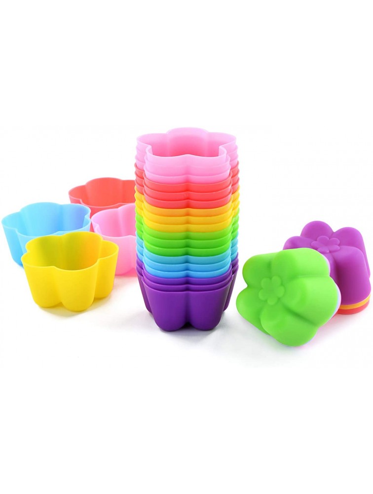 Mirenlife Reusable and Non-stick Mini Silicone Baking Cups  Muffin Cups  Mini Cupcake Liners  Mini Chocolate Holders Truffle Cups -24 Pack-6 Vibrant Colors Flower - B6V9FIQJA