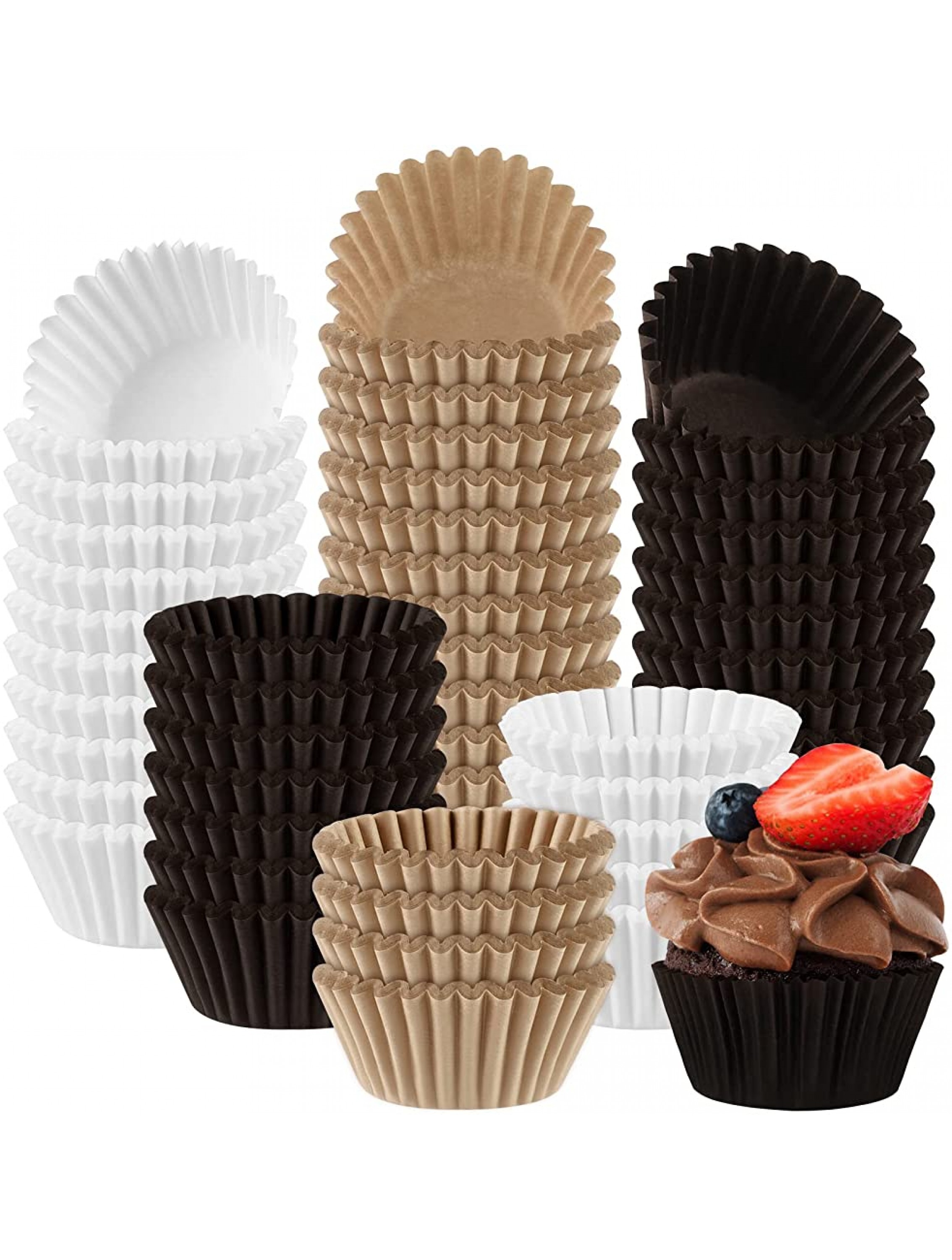 Ruisita 1200 Pieces Mini Cupcake Liners 1.25 Inch Paper Baking Cups Muffin Liners Cupcake Wrappers Creaseproof Muffin Cups for Weddings Birthdays Baby Showers Brown Natural White - BB9OYHUUN