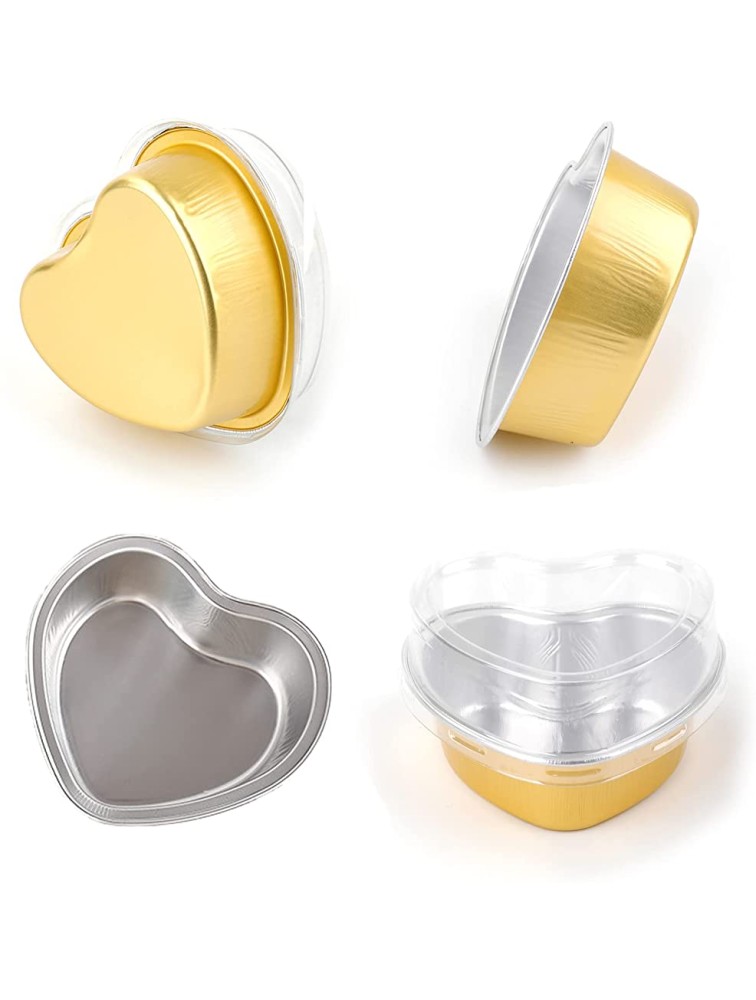 SOUJOY 100 Pieces Aluminum Foil Baking Cups with Lids 3.4 oz Heart Shaped Disposable Ramekin Pudding Muffin Cupcake Cup for Valentine Mother's Day Wedding Christmas Birthday - B3XY9SUWH