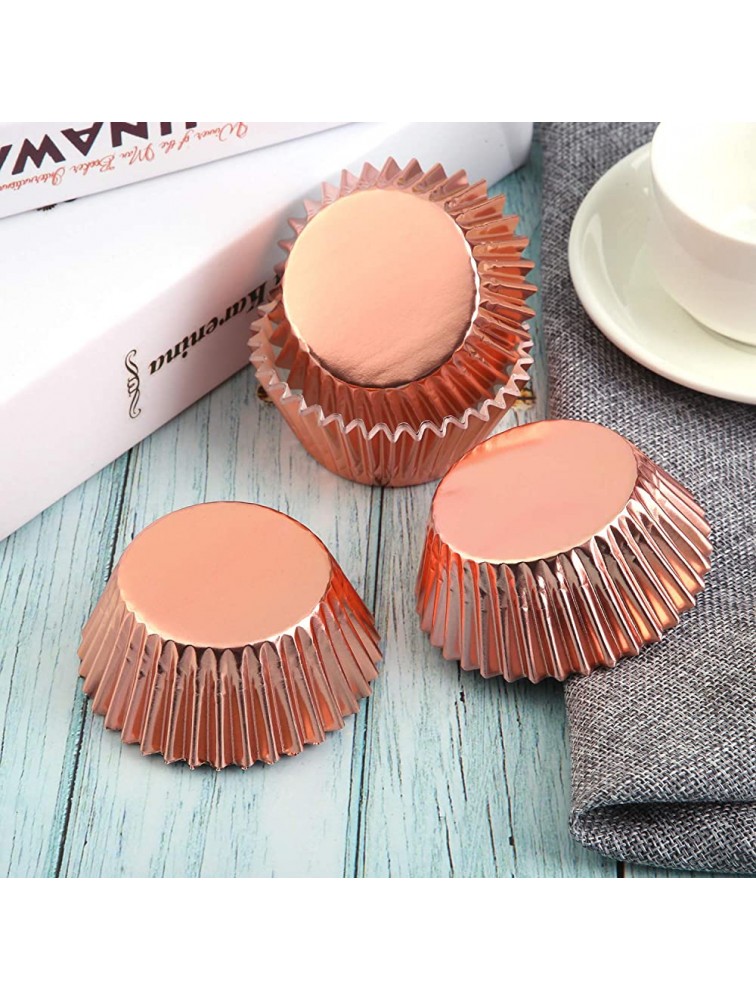 URATOT 100 Pieces Foil Metallic Cupcake Liners Muffin Wrappers Foil Baking Cups Muffin Paper Cases Rose Gold - B5I2JH5WR