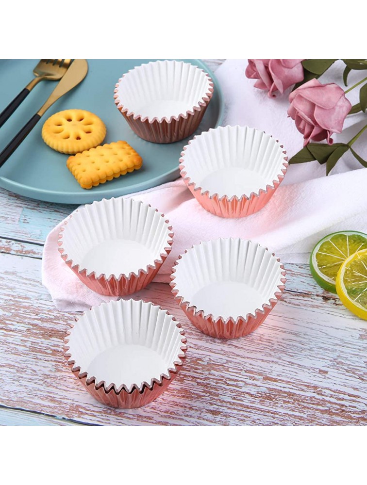 URATOT 100 Pieces Foil Metallic Cupcake Liners Muffin Wrappers Foil Baking Cups Muffin Paper Cases Rose Gold - B5I2JH5WR