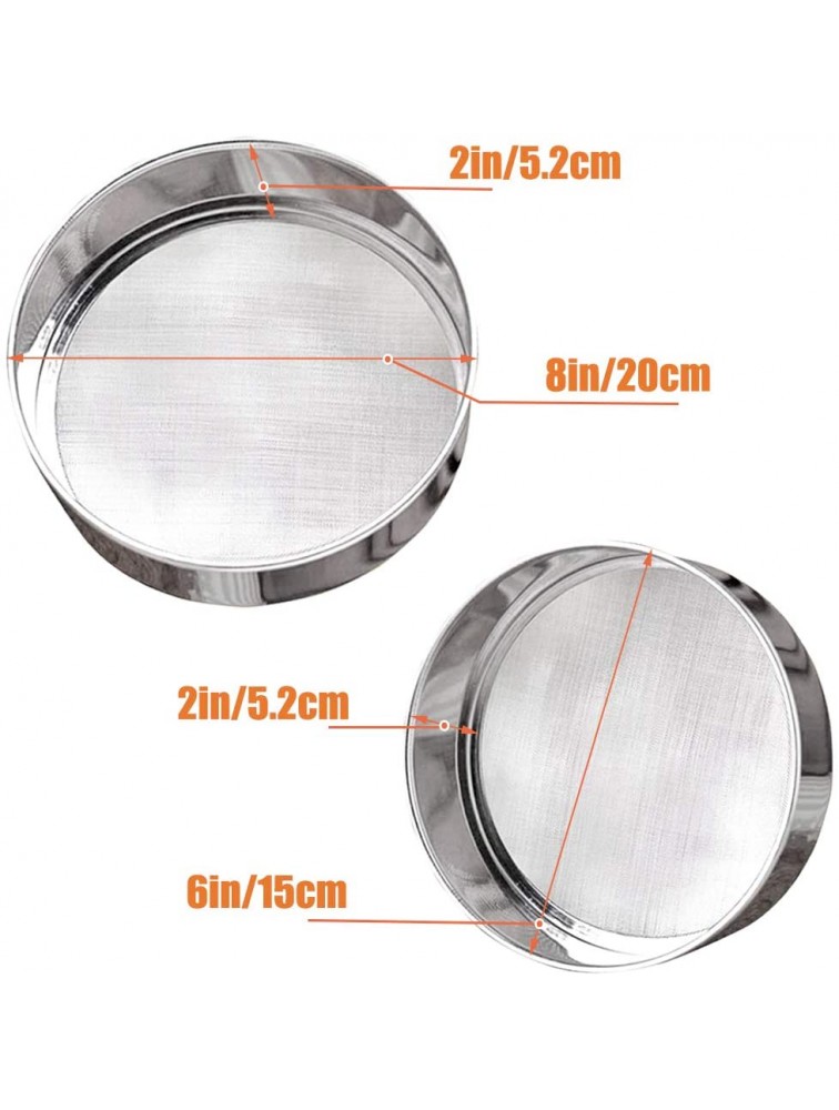 2 Pack Flour Sifter,Stainless Steel Fine Mesh Strainers Flour Sieve,60 Mesh Round Sifter for Baking Cake Bread 6-Inch and 8-Inch - B9UMIA775