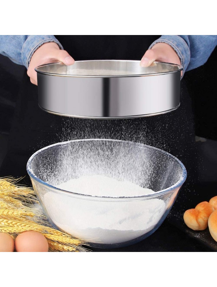 2 Pack Flour Sifter,Stainless Steel Fine Mesh Strainers Flour Sieve,60 Mesh Round Sifter for Baking Cake Bread 6-Inch and 8-Inch - B9UMIA775