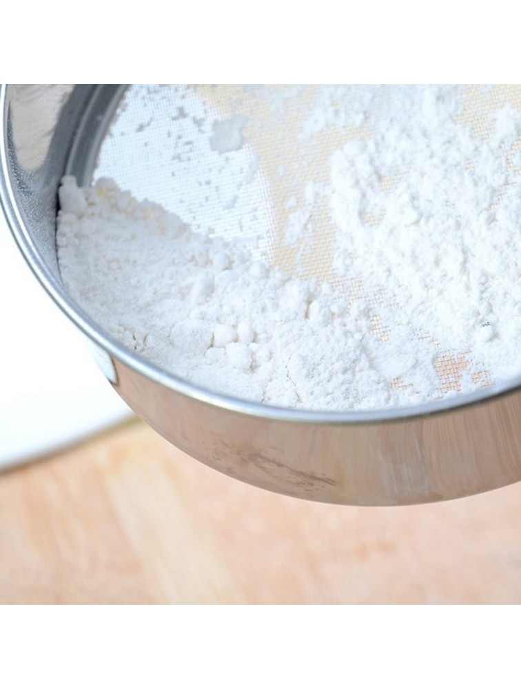 Flour Sieve Stainless Steel Fine Mesh Strainer Sifting Pan Food Tea Sugar Flour Strainer for Kitchen Cake Baking Silver - BHNJ593RX