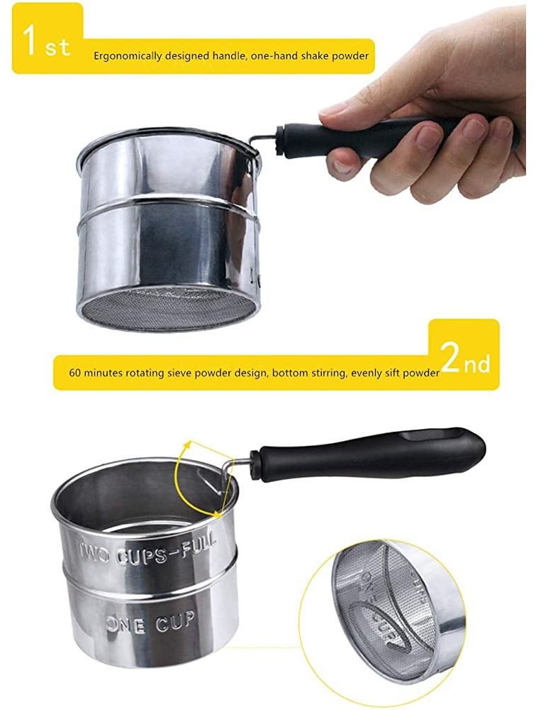 Handheld Flour Sifter-Stainless Steel Flour Sieve Basket Rotary Crank Flour Sifter for Baking Tool Accessories Kitchen Gadgets - B85VJCLT9
