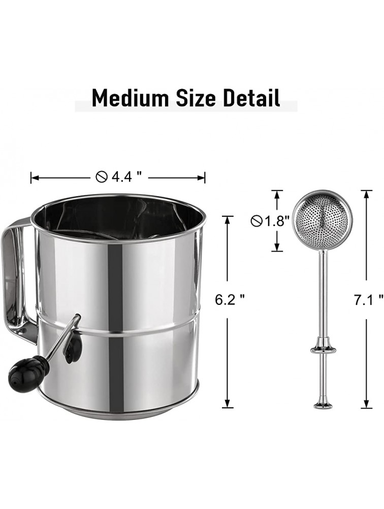 PIQUEBAR Flour Sifter 5 Cup Fine Mesh Hand Crank Sifter Stainless Steel with Agitator Wire Loop for Baking Powdered Sugar Duster Set - B0A7SW8QB