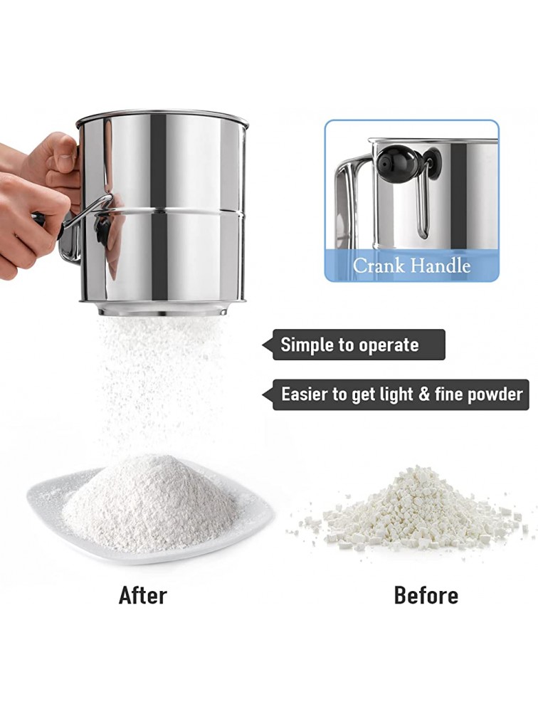 PIQUEBAR Flour Sifter 5 Cup Fine Mesh Hand Crank Sifter Stainless Steel with Agitator Wire Loop for Baking Powdered Sugar Duster Set - B0A7SW8QB
