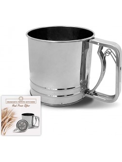 Sharon's Petite Kitchen 4 Cup Semi-Automatic Hand Press Sifter for all Bakers Stainless Steel Strong Structural Design Double Mesh Sieve for fine Sifting of Baking Flour and Powders - BW58ZQ9QR