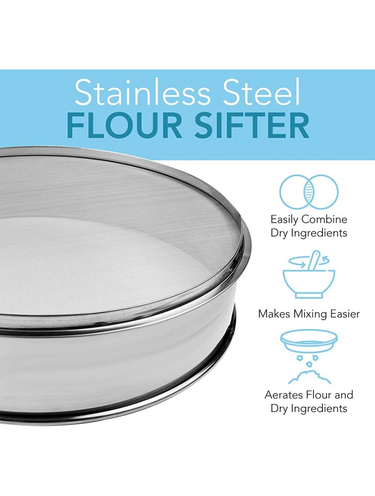Vollum Stainless Steel Flour Sifter 16.5" Diameter x 2.88" High; Mesh-Hole Size 0.85mm - BRS17YBMU