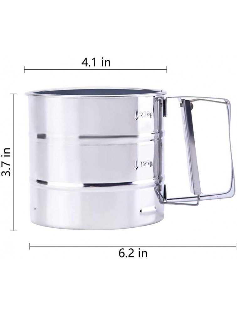 Zerdie Hand Press Stainless Steel Rotary Flour Sifter Double Layers Fine Mesh Sieve for Sifting of Sugar Practical Semi Automatic Sugar Powder Cup - BQ6XM0R1G