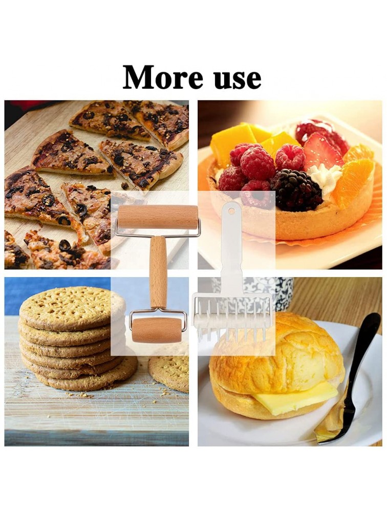 2 Pieces Pizza Dough Docker Roller Set Wood Rolling Pin Set Pizza Plastic Pin Puncher Dough Hole Maker Docking Tool with Wood Handle Rolling Pin for Pastry Pizza Pie - BXR90NVZZ
