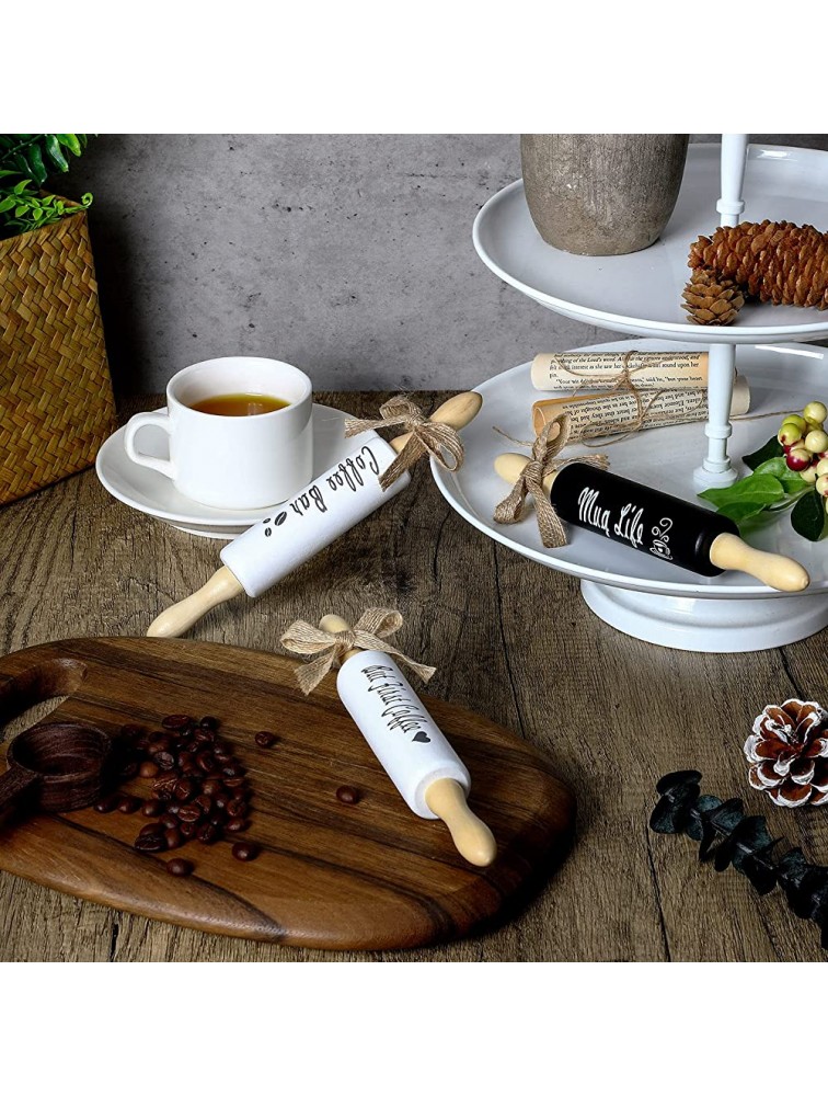 3 Pieces Coffee Mini Wooden Rolling Pins Coffee Bar Tiered Tray Decor Farmhouse Coffee Station Inspired Decoration for Kitchen Shelves Hutches - BSYQNUK57