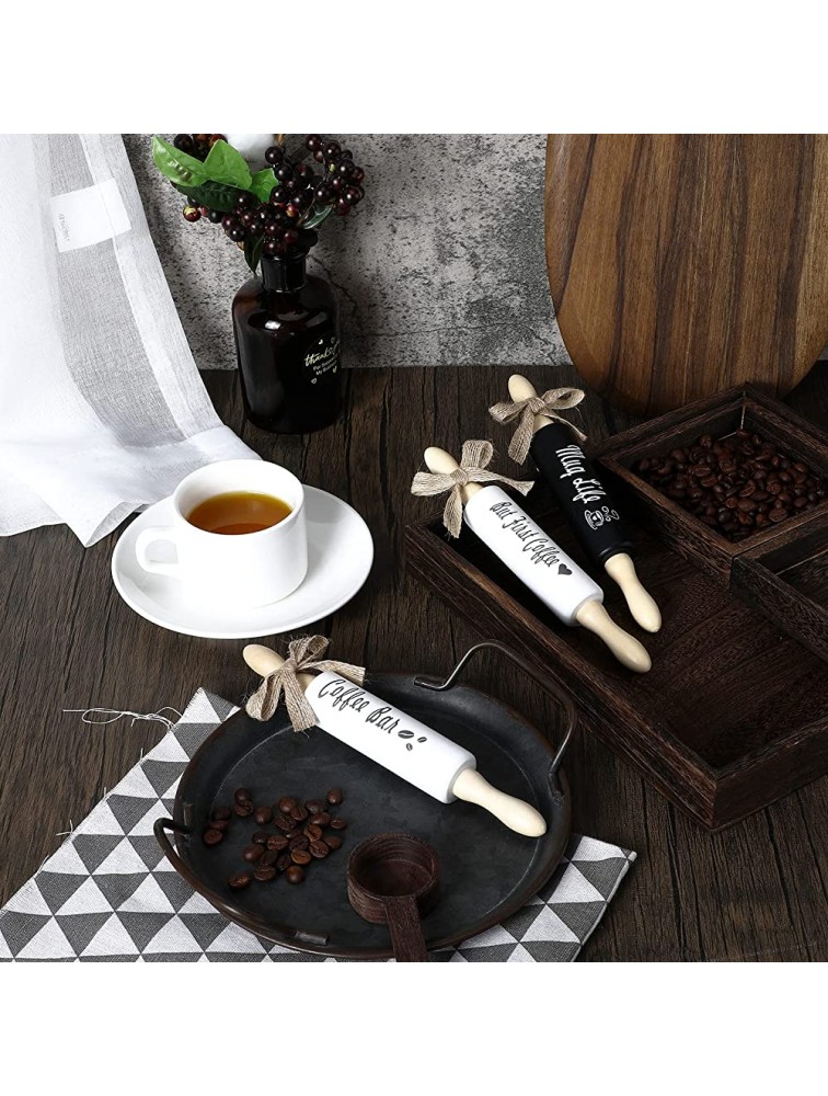 3 Pieces Coffee Mini Wooden Rolling Pins Coffee Bar Tiered Tray Decor Farmhouse Coffee Station Inspired Decoration for Kitchen Shelves Hutches - BSYQNUK57