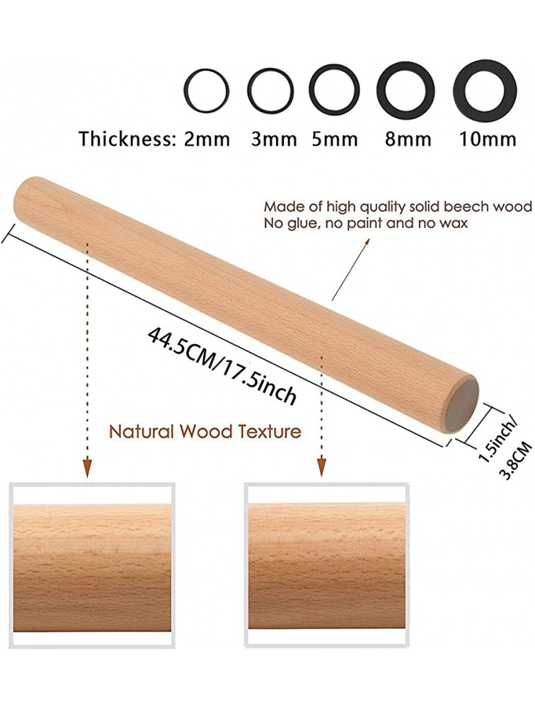Adjustable 17.5 Inches Wood Rolling Pin with Thickness Rings for Baking -Non Stick Wooden Dough Roller Pin with Spacer Bands for Cookie,Pie Crust Pastry Fondant By Folksy Super Kitchen17.5 Grey - BWQSJNBJN