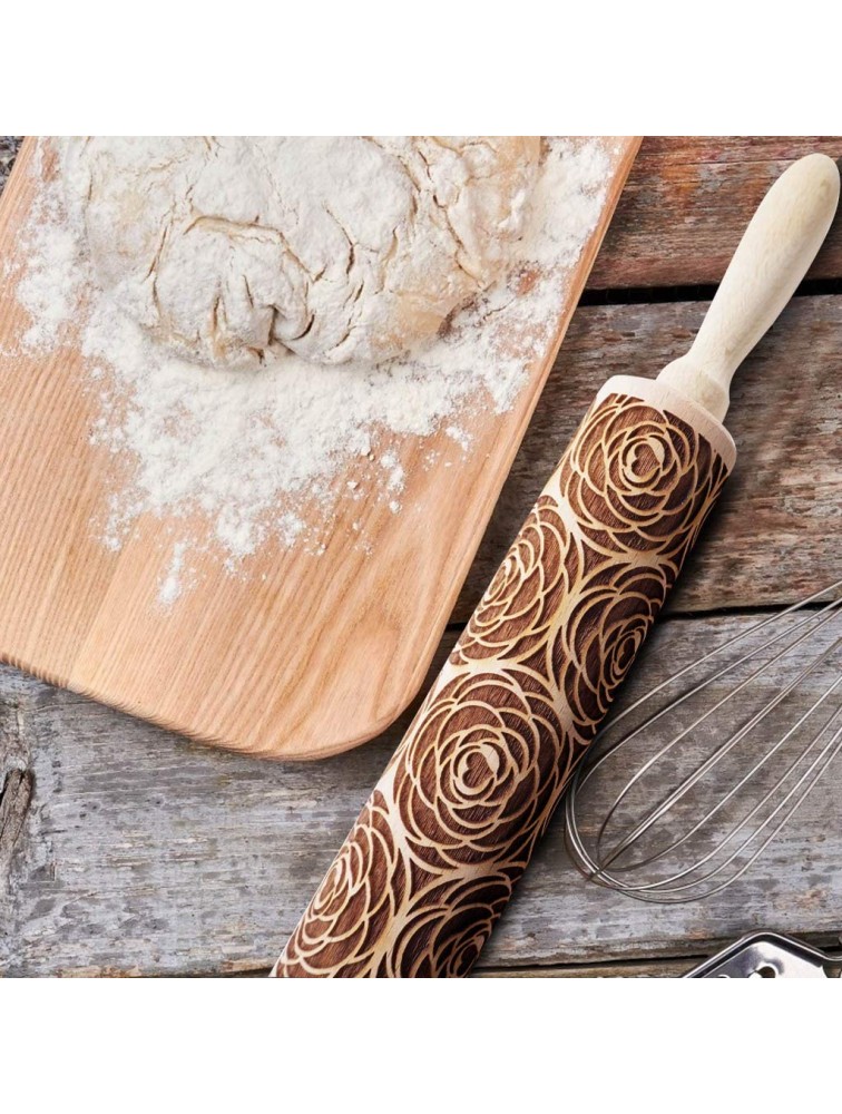Christmas Wooden Rolling Pin FOLOU Engraved Embossing Rolling Pin with Christmas Tree Deer Pattern for Baking Embossed Cookies for Kids and Adults to Make Cookie Dough K - BPHTV3UPK