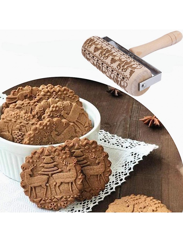 Embossed Rolling Pin Diy Tool for Homemade or Christmas Cookies Baking Laser Engraved Rolling Pin for Kitchen Pastry Dough Fondant Cake Baking - B2CW1IEFL