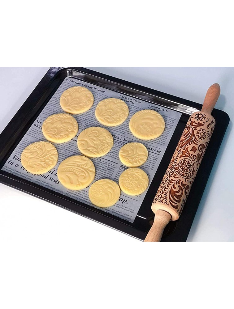 Embossing Rolling Pin for Christmas,3D Flower Pattern Wooden Roll Pin Laser Engraved Rolling Pin DIY Tool,Rolling Pin for Baking Cookies Biscuit Fondant Cake Dough Clay 355 - BA4R78D8N