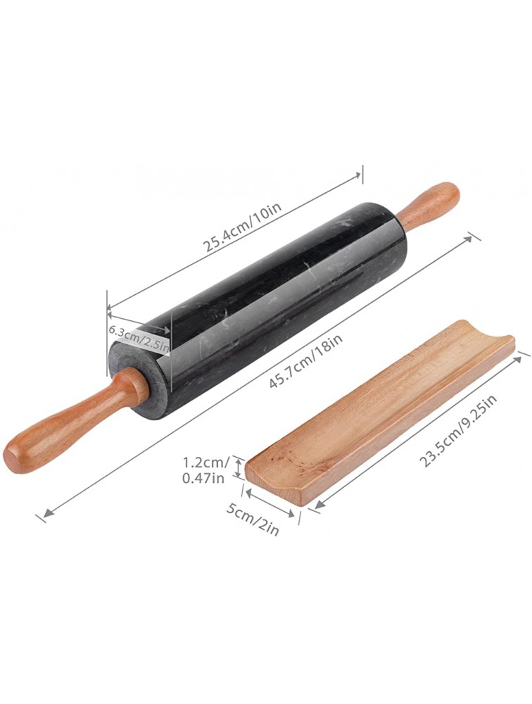 Flexzion Black Marble Rolling Pin 10-inch with Wooden Handle and Holder Base Stand Marble Rolling Pin for Baking Pastry Pizza Dough Roller Fondant Cookie Pie Crust Pasta Bakery Roller Pin - BWOK0KWHU