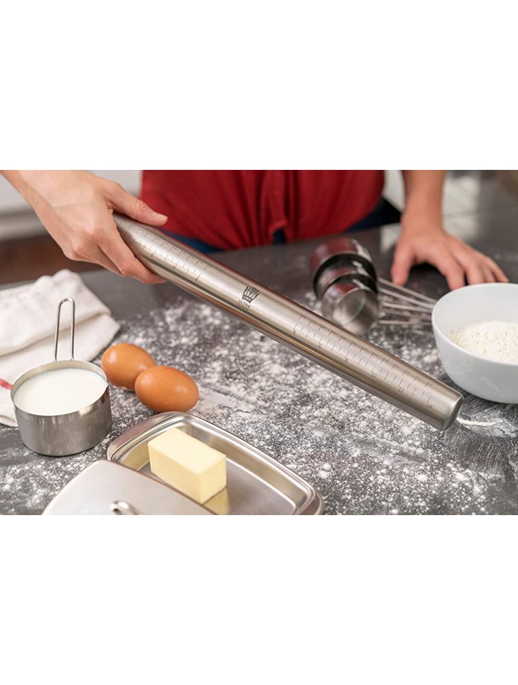 French Rolling Pin for Baking by Ultra Cuisine – Tapered Stainless Steel Design Professional or Home Use with Pizza Cookie & Pastry Dough or Fondant and Pie Crust –Dishwasher-Safe Size 15.75 in - BSNPRAHN0