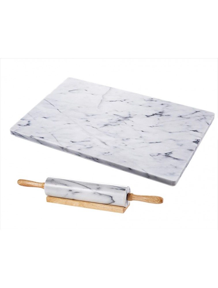 JEmarble Pastry Board 16x20 inch Set with Rolling Pin Wooden Handles 18 inchWhite Non-Slip Rubber Feets for Stability Perfect for Keep the Dough Cool and Chocolate TemperingPremium Quality - BDQOP1H85