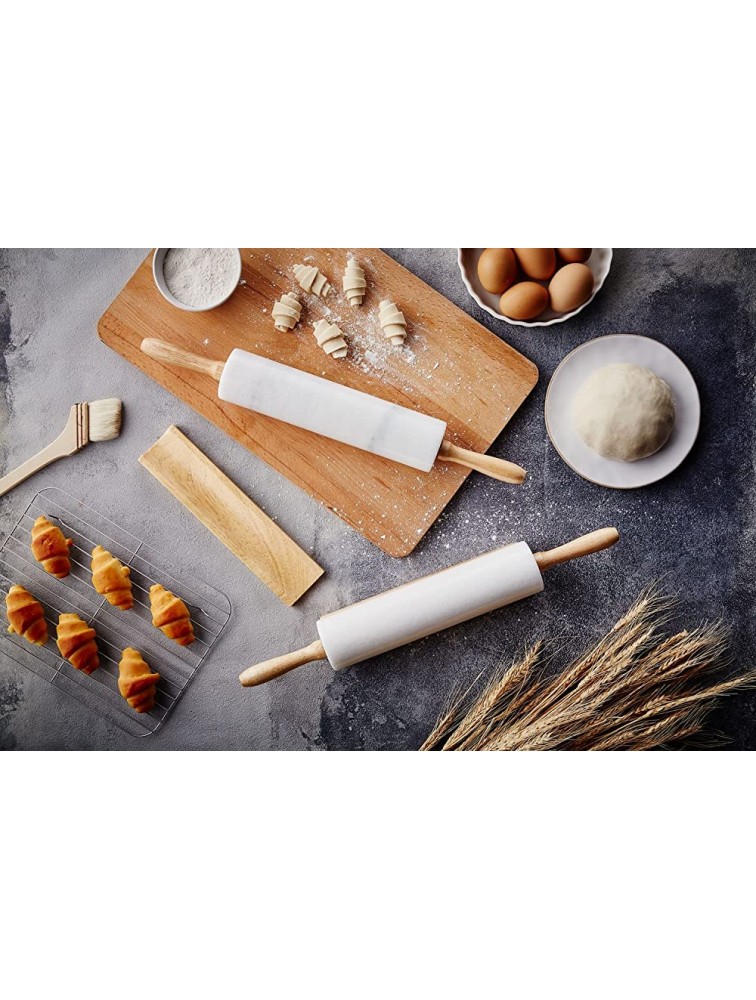 JEmarble Rolling Pin-Wooden HandlesPearl WhitePremium QualityPolished Surface 18-inch10Barrel Genuine Stone Non-stick Save Effort Easy to Clean - BZVC8KUFB
