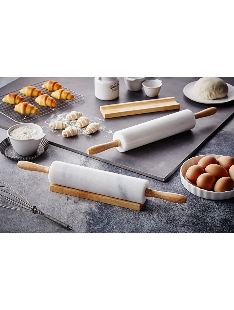JEmarble Rolling Pin-Wooden HandlesPearl WhitePremium QualityPolished Surface 18-inch10Barrel Genuine Stone Non-stick Save Effort Easy to Clean - BZVC8KUFB
