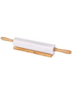 JEmarble Rolling Pin-Wooden HandlesPearl WhitePremium QualityPolished Surface 18-inch10"Barrel Genuine Stone Non-stick Save Effort Easy to Clean - BZVC8KUFB