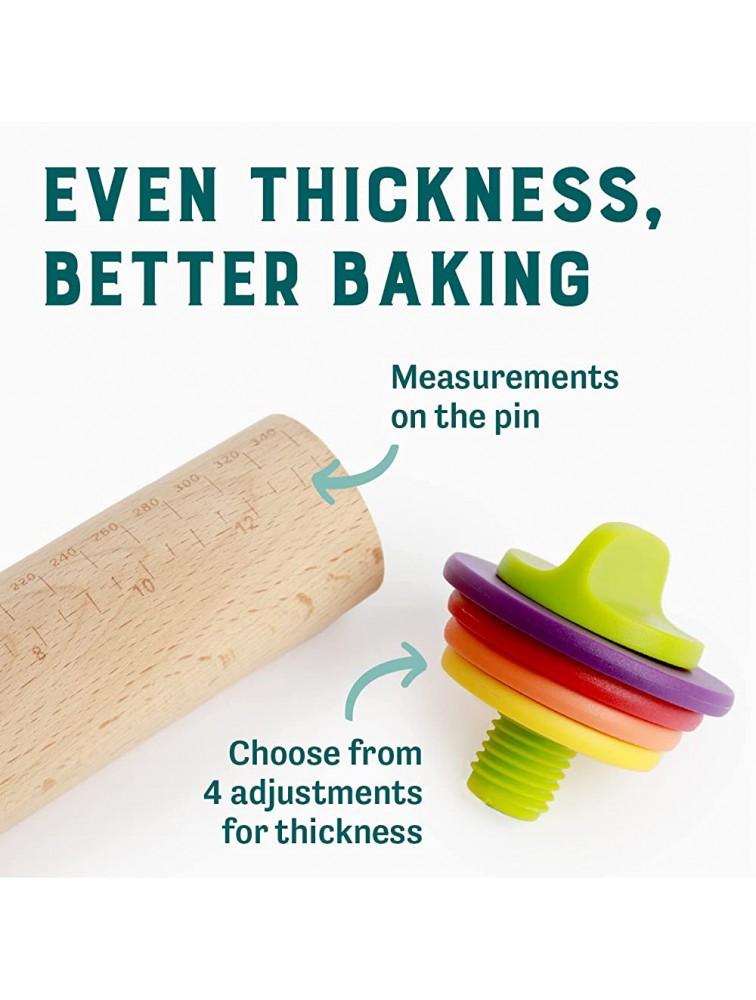 Judee's Adjustable Rolling Pin Great Baking Essential and Roller Tool Easy to Use and Clean Use for Making Cookie Pastry or Pizza Dough Wooden Rolling Pin with Four Adjustable Levels - BN5IIJFIA