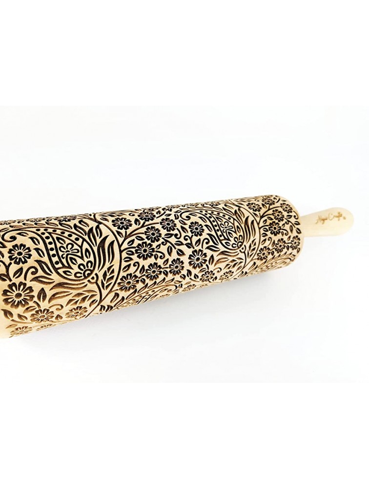 KASHMIR pattern Embossed Rolling Pin. Engraved Dough Roller with Paisley for Embossed Cookies and Potery by Algis Crafts - BTZO1ZBYA
