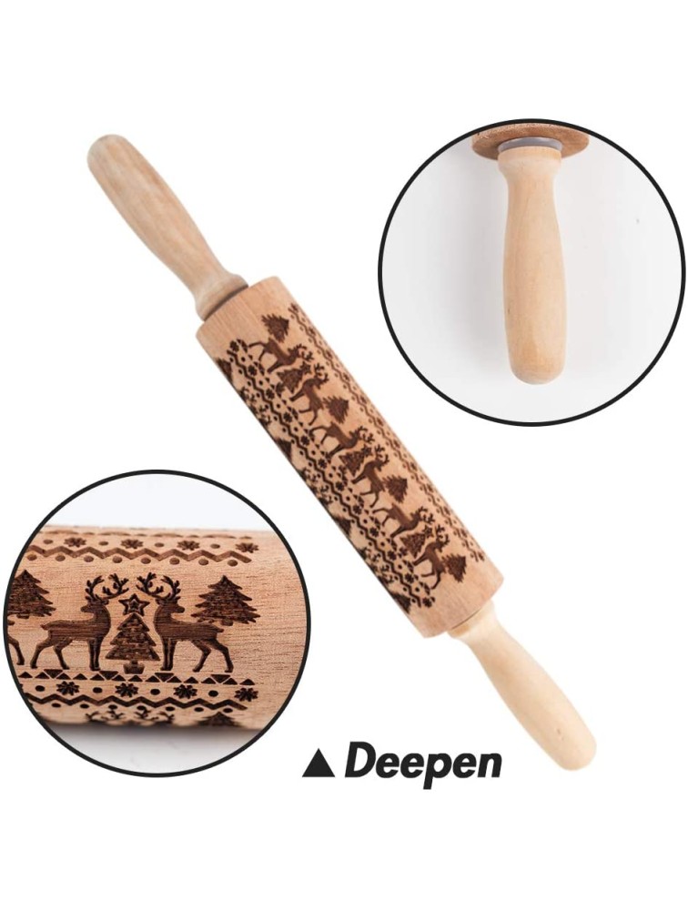 Koogel Embossed Rolling Pins Set 2 Pcs Different Sizes Christmas Wooden Rolling Pins Parent-Child Reindeer Rolling Pins Pastry Rolling Pin for Cookies Crusts Pies Pastry Clay - B4SUYMJXE