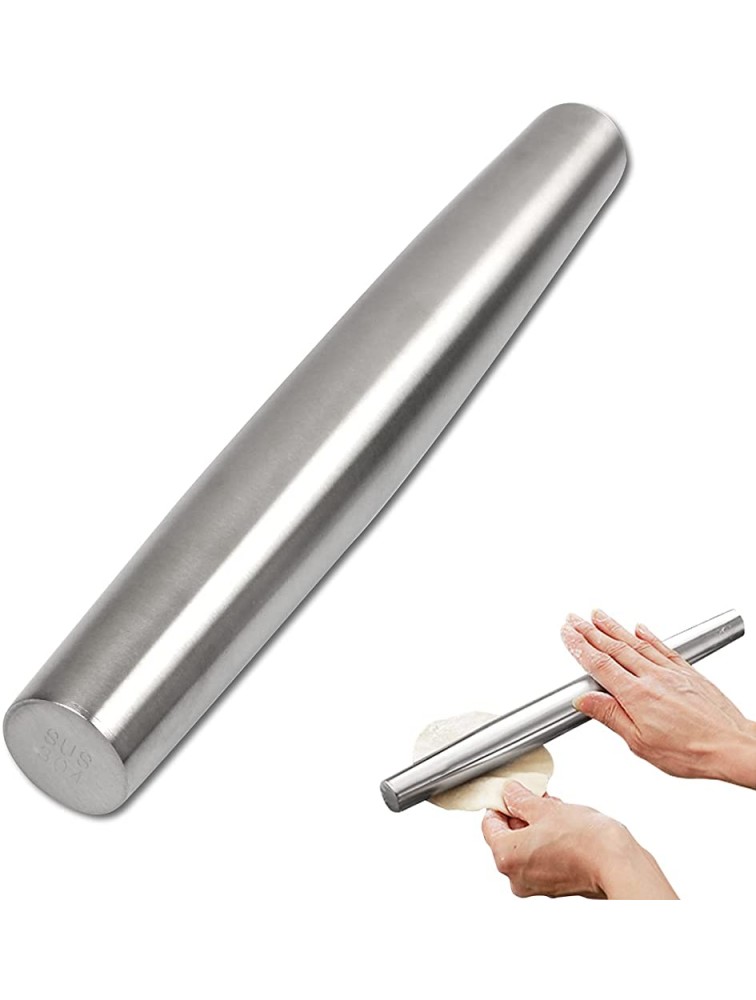KUFUNG Professional French Rolling Pin for Baking Top-Grade Stainless Steel Light Weight Easy to Roll Design | Metal Rolling Pin & Fondant Rolling Pin for Pie Crust Cookie Pizza Dough S Silver - BLD1QN0EM