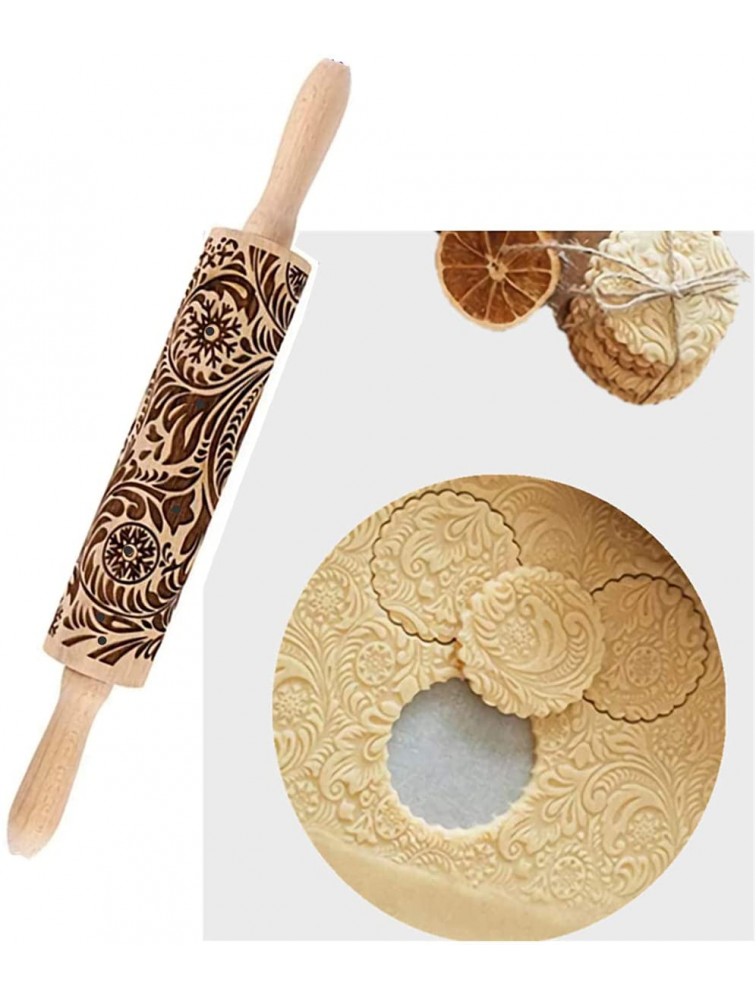 Millie 14.9Paisley Engraved Embossed Rolling Pin Christmas Snowflake Flower Pattern Wooden Laser Engraved 3D Rolling Pin for Making Cookie Dough Crusts Pies Pastry - B9ZSH89I4