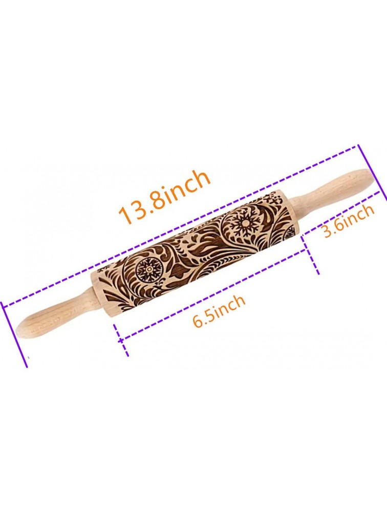 Millie 14.9Paisley Engraved Embossed Rolling Pin Christmas Snowflake Flower Pattern Wooden Laser Engraved 3D Rolling Pin for Making Cookie Dough Crusts Pies Pastry - B9ZSH89I4