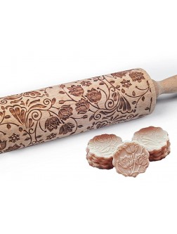 Noble Lotus Embossed Rolling Pin OLETNY Flower Patterned Rolling Pin with Design Pattern Represents Nobleness Blessing Happiness Suitable for Baking Cookies Wedding Holiday Mother Friends - BJVQ2P9ZN